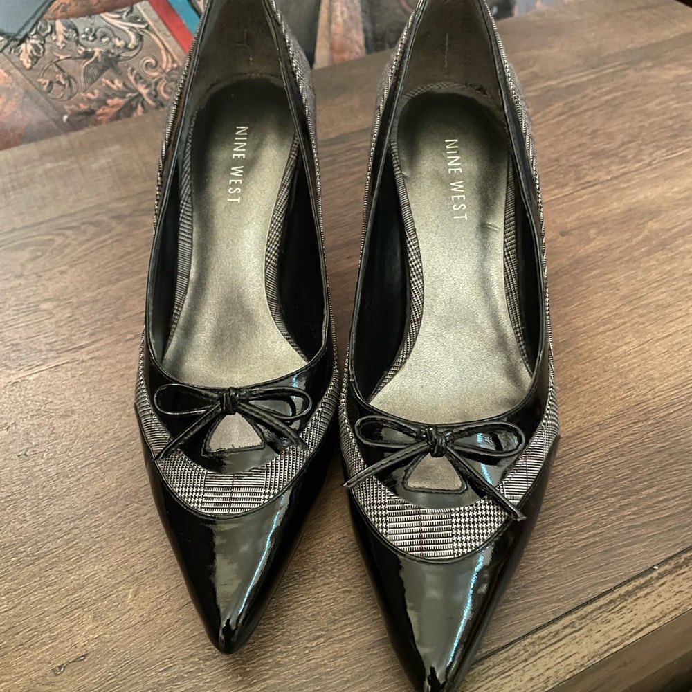 Nine West Black Patent with Plaid and Bow Heels